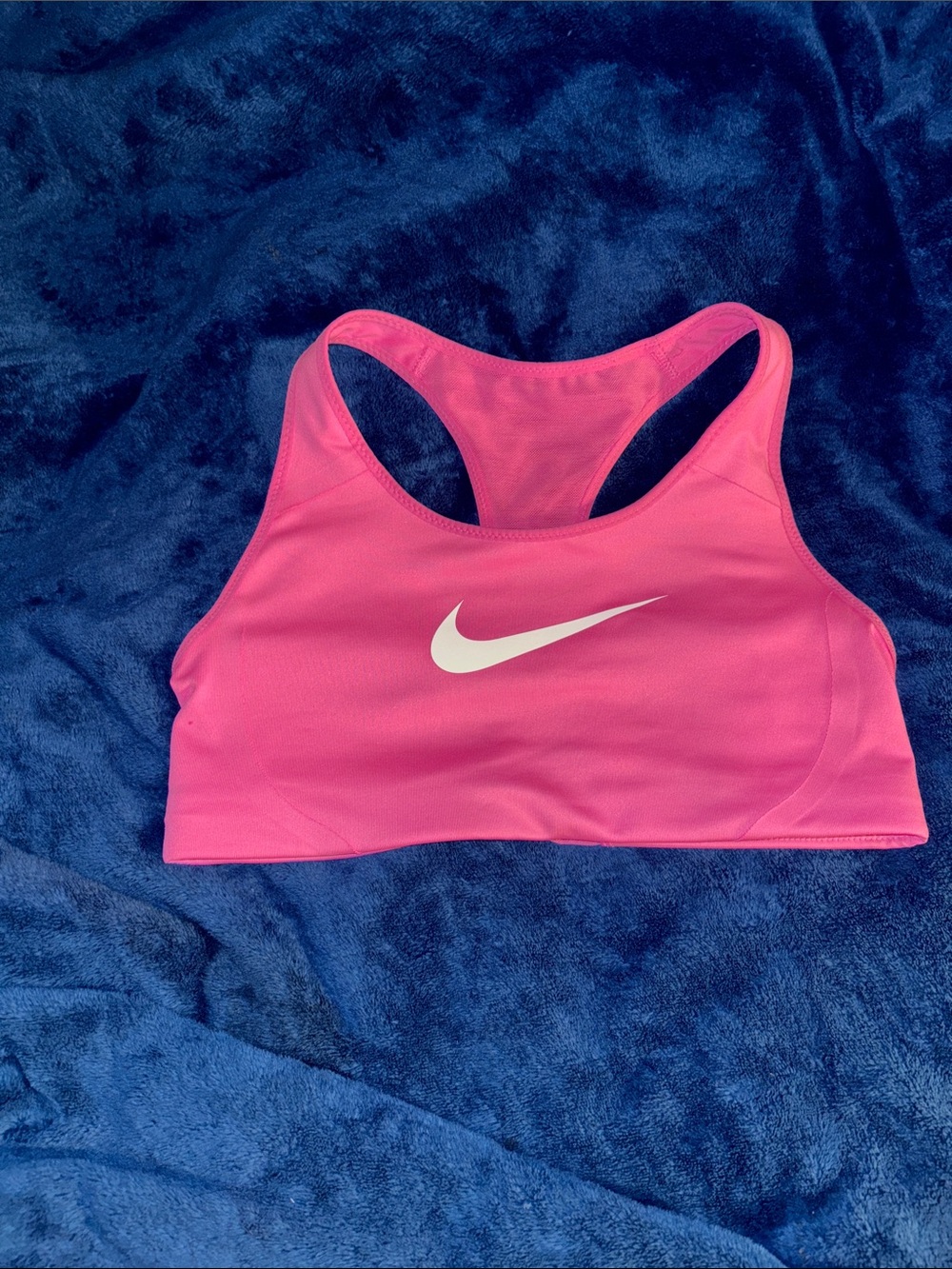 Nike Coral-Pink Racerback Sports Bra with Gold Swoosh